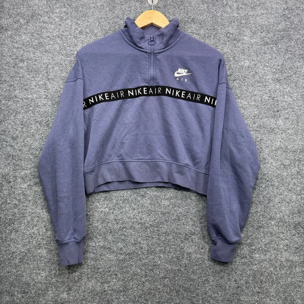 Nike Air Quarter Zip Sweatshirt Womens Large Blue Long Sleeve Cropped Fleece